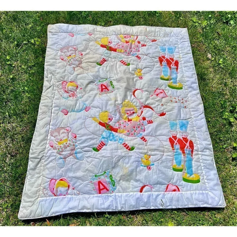 Vintage Nursery Quilt-Dolls, Toy Soldiers, Bears, Blocks Design-READ